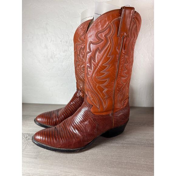 Vintage Justin 8303 Lizard Skin Exotic Leather Western Cowboy Boots 10 1/2 E - Picture 1 of 9